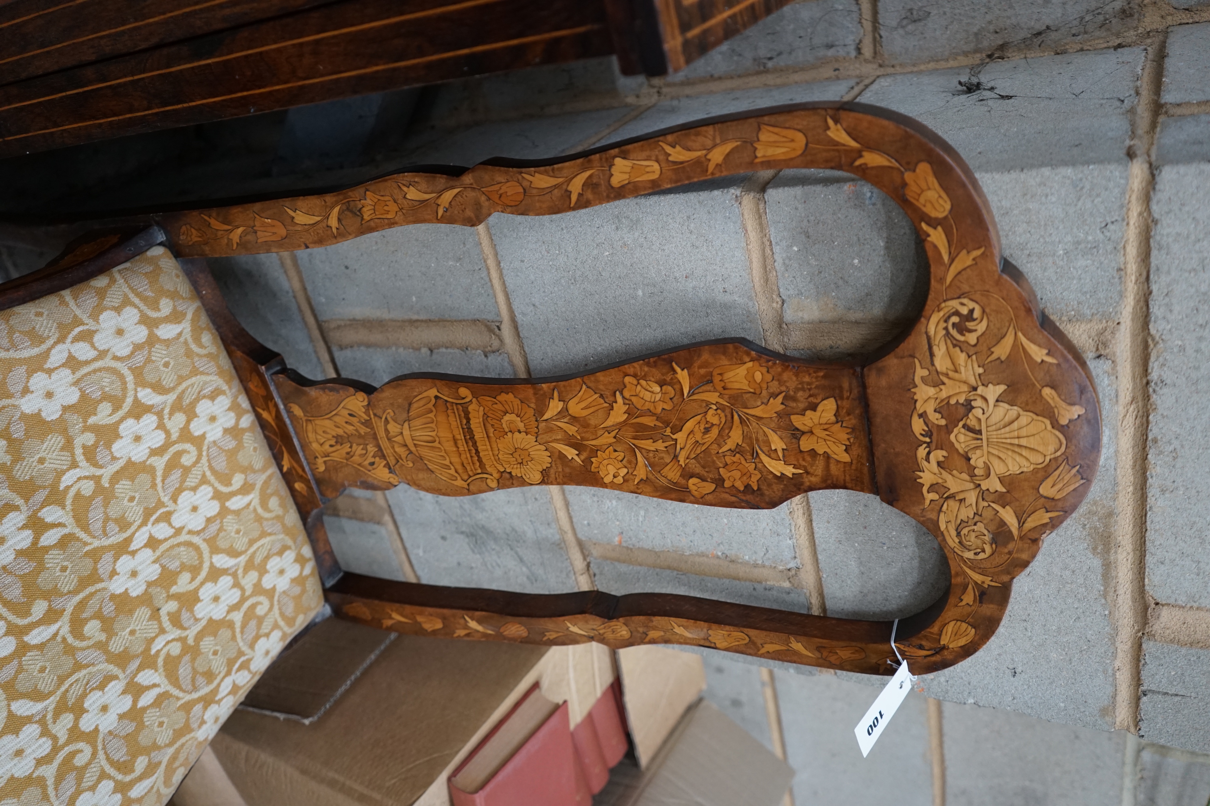 An early 18th century Dutch walnut and floral marquetry dining chair